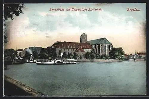 AK Breslau, Sandkirche mit Universitäts-Bibliothek