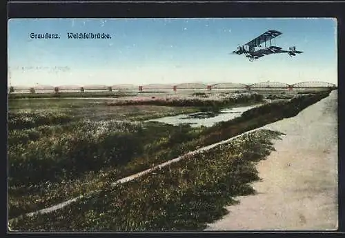 AK Graudenz-Grudziadz, Flieger bei der Weichselbrücke