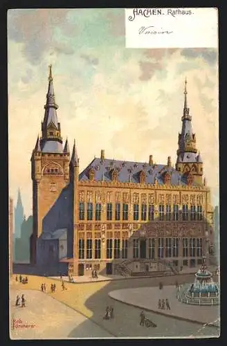 Lithographie Aachen, Darstellung vom Rathaus