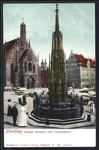 AK Nürnberg, Schöner Brunnen und Frauenkirche