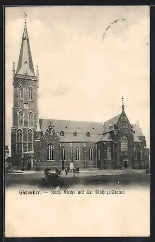 AK Eschweiler, Kath. Kirche mit St. Michael-Statue