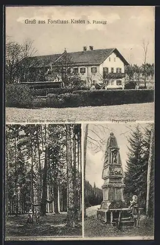 AK Gauting, Forsthaus Kasten, Preysingsäule, Rauhe Fichte am Stockdorfer Weg