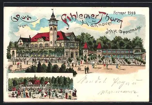Lithographie Hannover, Gasthaus Ahlemer Turm, Garten