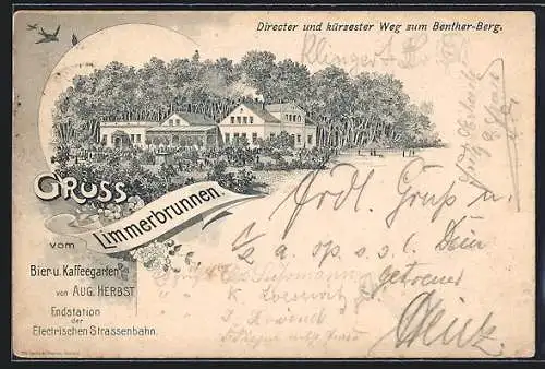 Lithographie Limmer / Hannover, Gasthaus Limmerbrunnen Aug. Herbst