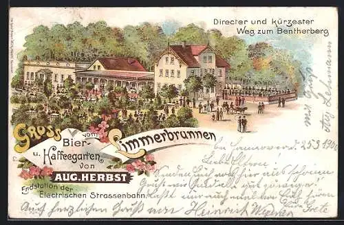 Lithographie Hannover, Gasthaus Limmerbrunnen, Bier- und Kaffeegarten