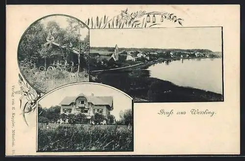 AK Wessling, Haus mit Garten, Fahrradfahrer beim Rasten, Ortsansicht