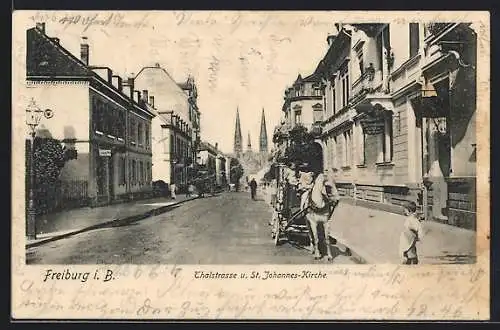 AK Freiburg i. B., Thalstrasse und St. Johannes-Kirche