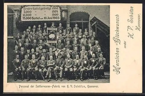 AK Hannover, Personal der Sattlerwaren-Fabrik von H. V. Schütze
