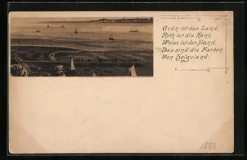Lithographie Helgoland, Blick vom Hafen zur Düne, die Farben von Helgoland