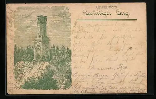 Vorläufer-Lithographie Rochlitz, 1893, Warte auf dem Rochlitzer Berg