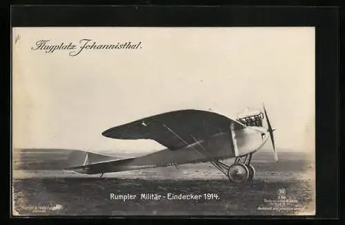 Foto-AK Sanke Nr. 238: Berlin-Johannisthal, Rumpler Militär-Eindecker auf dem Flugplatz 1914
