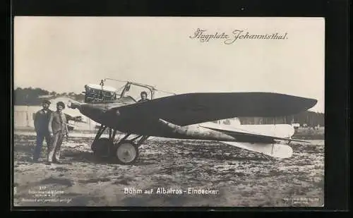 Foto-AK Sanke Nr. 217: Johannisthal, Flugplatz, Böhm auf Albatros-Eindecker