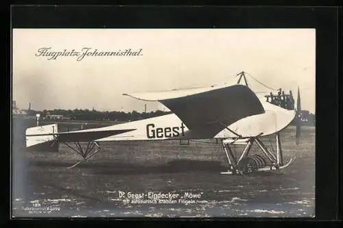 Foto-AK Sanke Nr. 189: Johannisthal, Flugplatz, Dr. Geest-Eindecker Möwe