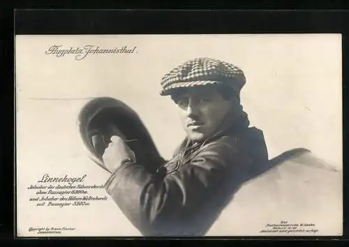 Foto-AK Sanke Nr. 241: Johannisthal, Flugplatz, Flugzeug-Pilot Linnekogel, Inhaber des deutschen Höhenrekords