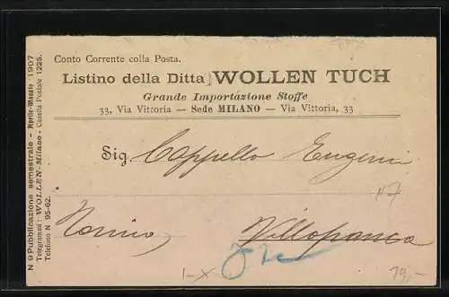 Künstler-AK Milano, Ditta Wollen Tuch, Via Vittoria 33