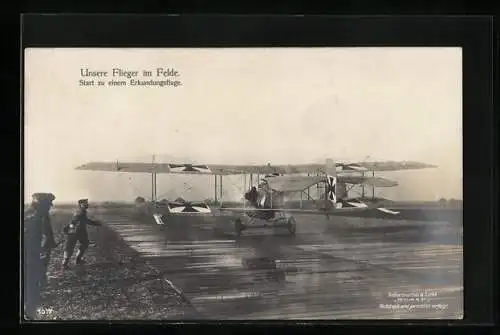 Foto-AK Sanke Nr. 1017: Flugzeug startet zu einem Erkundungsflug