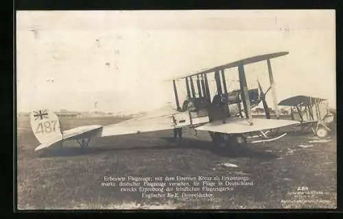 Foto-AK Sanke Nr. 284: Erbeutete Flugzeuge - Englischer Be E Doppeldecker