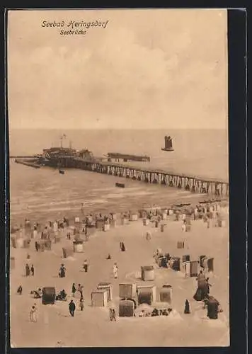 AK Heringsdorf / Seebad, Seebrücke am Strand