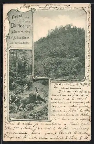 AK Baden-Baden, Ruine Ebersteinburg, Restaurant in der Ruine