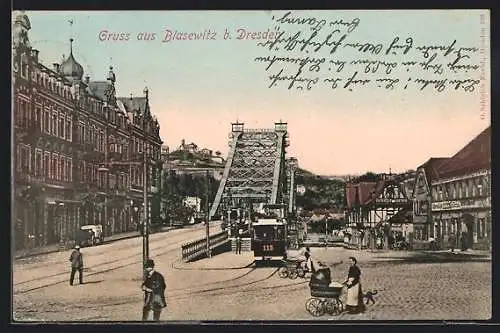 AK Dresden-Blasewitz, Strassenbahnverkehr am Schillergarten