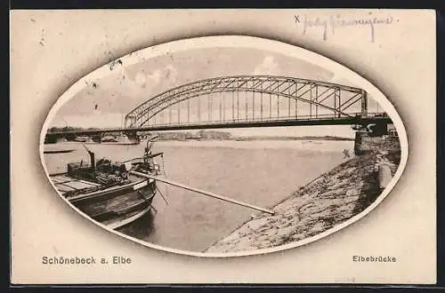 AK Schönebeck a. Elbe, Blick zur Elbbrücke