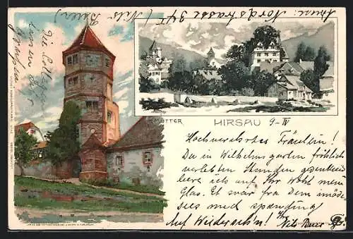 Künstler-AK K. Mutter: Calw-Hirsau, Ortsansicht mit Turm um 1900