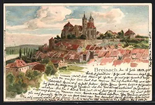 Künstler-AK C.Biese: Breisach, Ort mit Kloster aus der Ferne um 1900