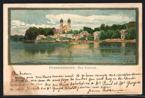 Künstler-AK Carl Biese: Friedrichshafen, das Schloss vom See aus gesehen