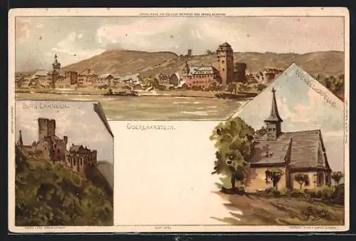 Künstler-AK Carl Biese: Oberlahnstein, Burg Lahneck, Wenzelkapelle, Ortsansicht