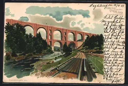Lithographie Jössnitz /Vogtland, An der Elsterthalbrücke