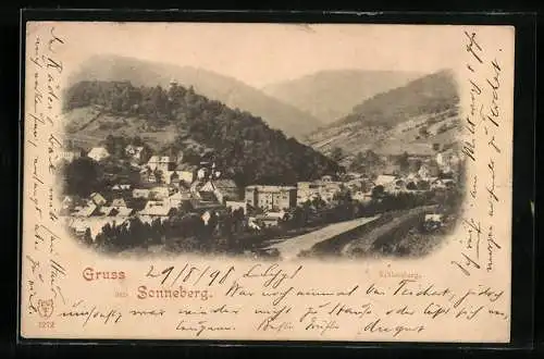 AK Sonneberg / Thüringen, Ortsansicht mit Blick in die Berge aus der Vogelschau