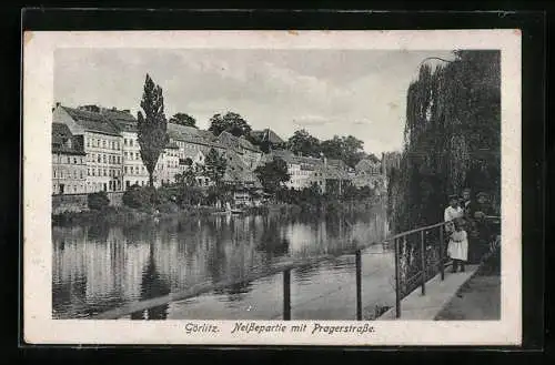 AK Görlitz, Neissepartie mit Pragerstrasse