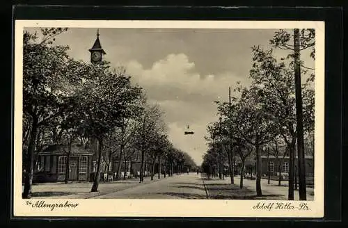 AK Altengrabow, Strasse mit Pavillongebäude