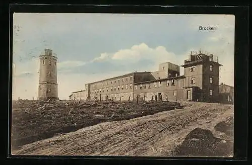 AK Brocken, Turm und Hotel mit Zufahrt