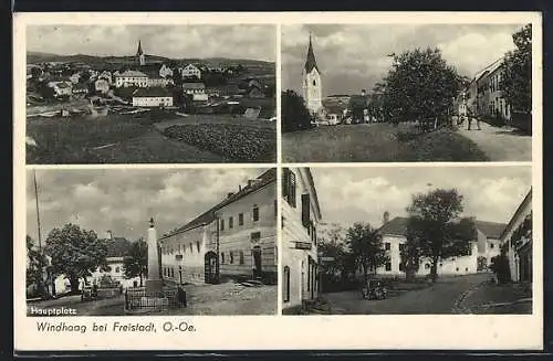 AK Windhaag /Freistadt, Hauptplatz mit Obelisk, Ortspartie mit Trafik, Teilansicht