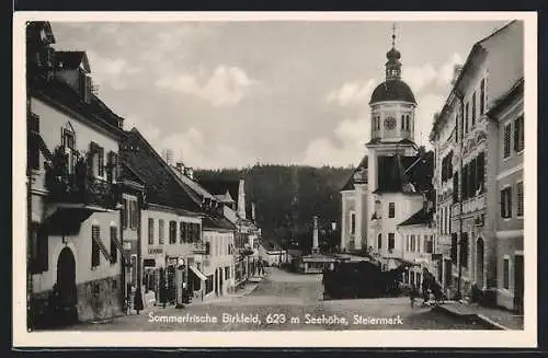 AK Birkfeld, Platz mit Geschäften und Kirche