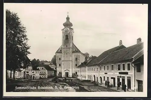 AK Arbesbach /N. Ö., Hauptplatz mit Geschäftshaus und Kirche