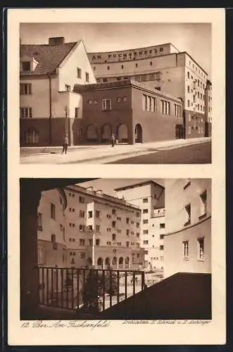 AK Wien, Wohnhausbauten der Gemeinde, Am Fuchsenfeld, Architektur, zwei Motive