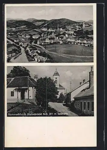 AK Steinabrückl, Strassenansicht mit Brücke, Panorama