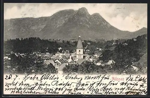 AK Aussee, Ortsansicht mit Kirche aus der Vogelschau