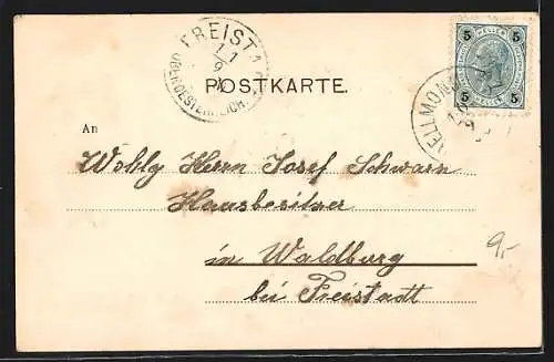 AK Hellmonsödt, Ortsansicht aus der Vogelschau