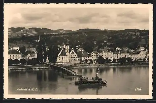 AK Aschach a. d. D., Ortsansicht mit Uferpartie