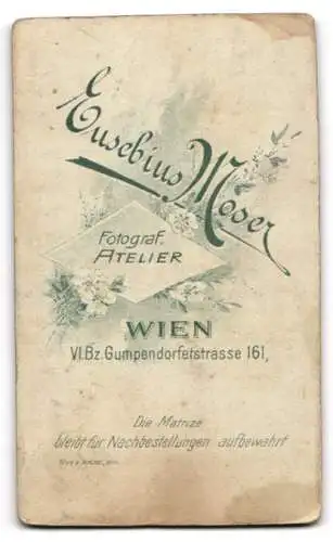 Fotografie Eusebius Moser, Wien, Gumpendorferstrasse 161, Niedliches Kind in gestreiftem Kleid
