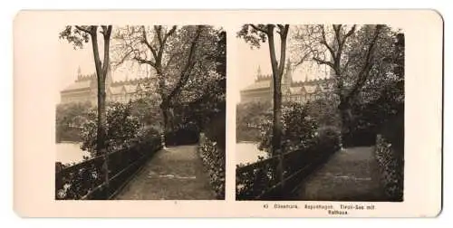 Stereo-Fotografie NPG, Berlin, Ansicht Kopenhagen, Tivoli See mit Blick zum Rathaus