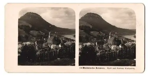 Stereo-Fotografie NPG, Berlin, Ansicht Königstein i. S., Blick auf die Stadt mit der Festung