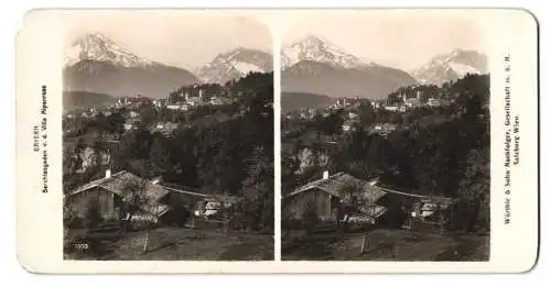 Stereo-Fotografie Würthle & Sohn, Salzburg, Ansicht Berchtesgaden, Blick nach dem Ort von der Villa Alpenrose gesehen
