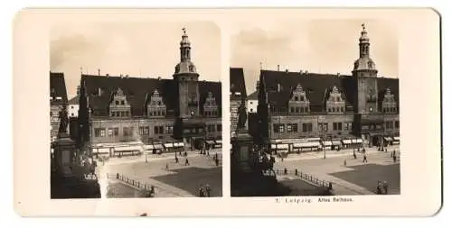 Stereo-Fotografie NPG, Berlin, Ansicht Leipzig, Blick auf das alte Rathaus mit Geschäften Oskar Jope, Alexander Enders