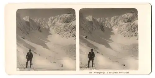 Stereo-Fotografie NPG, Berlin, Ansicht Piechowice, in der grossen Schneegrube mit Skifahrer