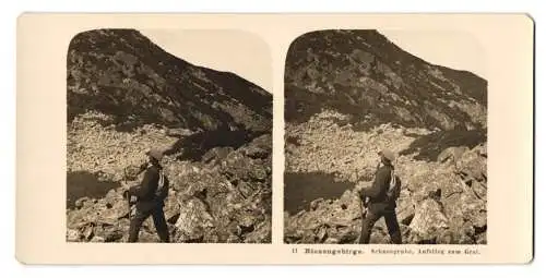 Stereo-Fotografie NPG, Berlin, Ansicht Piechowice, Bergsteiger in der Schneegrube beim Aufstieg zum Grat