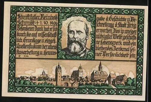 Notgeld Zörbig, 25 Pfennig, mit Stadtwappen und Porträt von Reinhold Schmidt